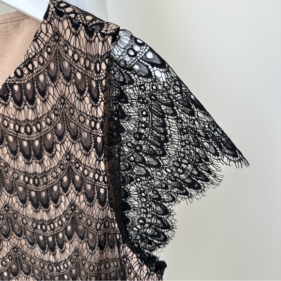 Ann Taylor Black Lace Overlay Blouse with Tan Cotton Lining Size Large - Picture 4 of 11